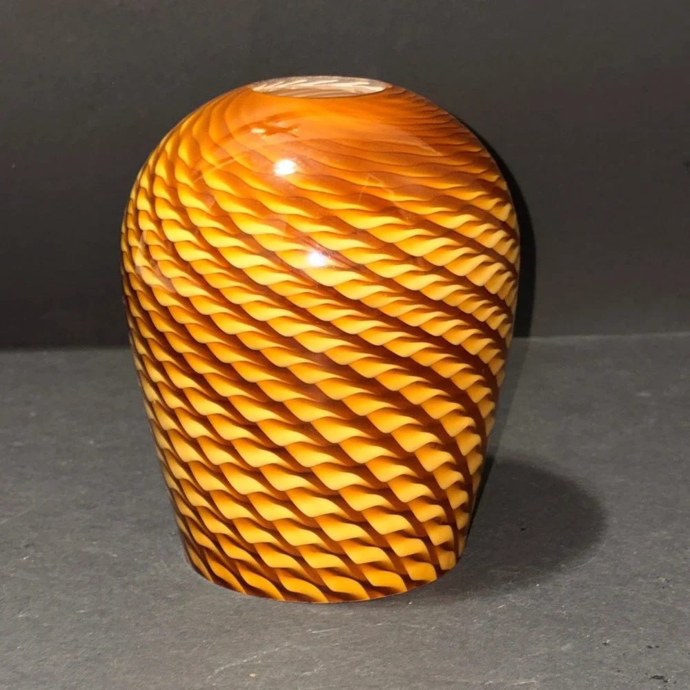 Amber Yellow Swirl Art Glass Lamp Shade Ribbed Hand Blown Replacement Globe 6